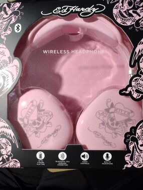 Ed Hardy Pink Wireless Headphones - Bluetooth Over-Ear